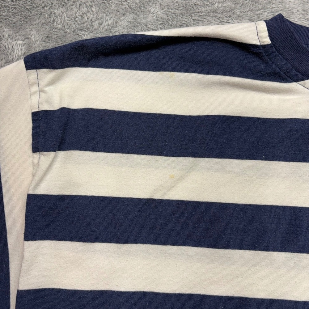 Energie Sweatshirt Mens L Navy Blue White Striped Good Vintage Crest Pocket 610 - Picture 3 of 11